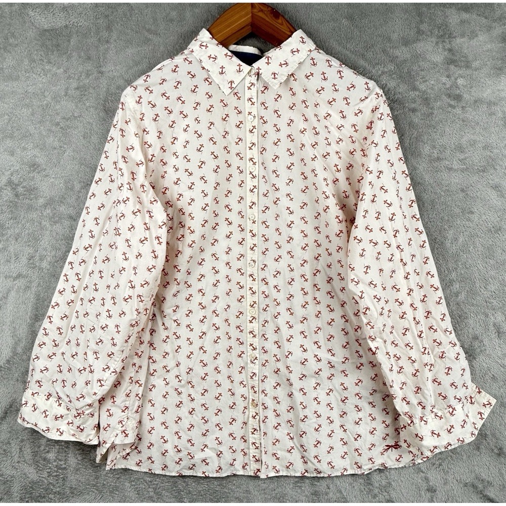 Talbots Button Up Shirt Womens 20W Anchors Nautical Long Sleeve‎ Beachy Casual